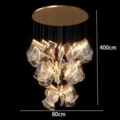 Modern sculptural glass crystal chandelier stair pendant light