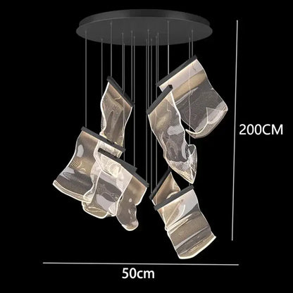 Modern sculptural glass crystal chandelier stair pendant light