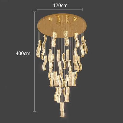 Modern golden wave crystal chandelier stair pendant light living room