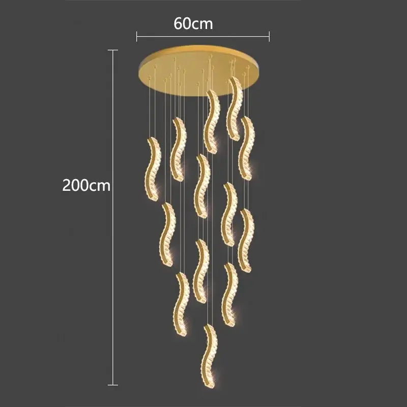 Modern golden wave crystal chandelier stair pendant light living room