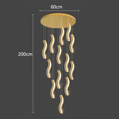 Modern golden wave crystal chandelier stair pendant light living room