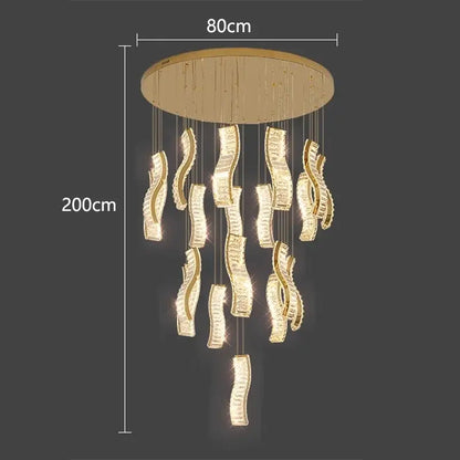 Modern golden wave crystal chandelier stair pendant light living room