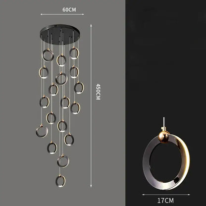 Modern metallic ring cascading crystal chandelier living room light