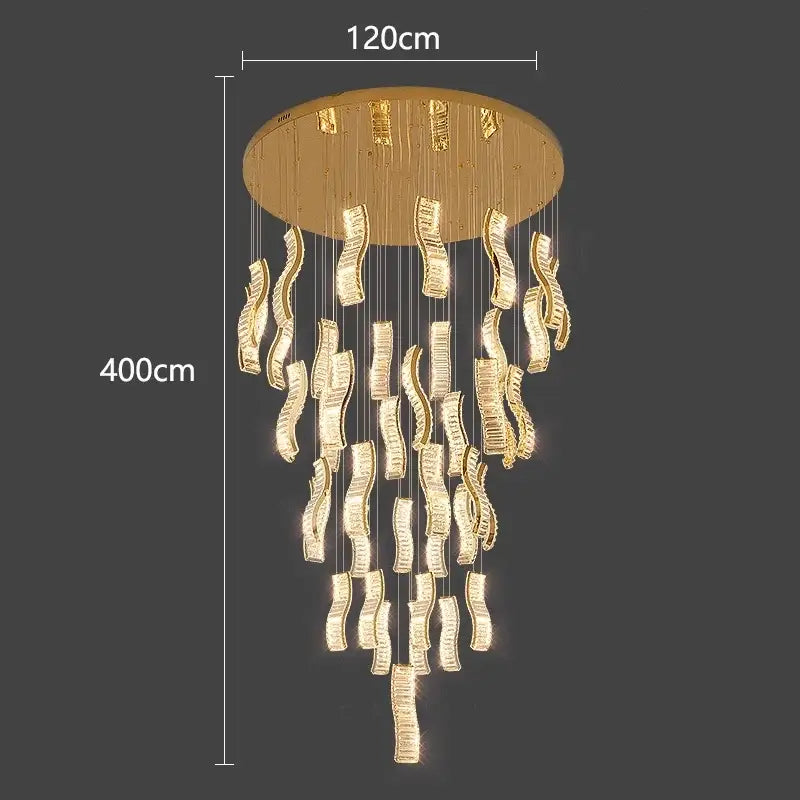 Modern golden wave crystal chandelier stair pendant light living room
