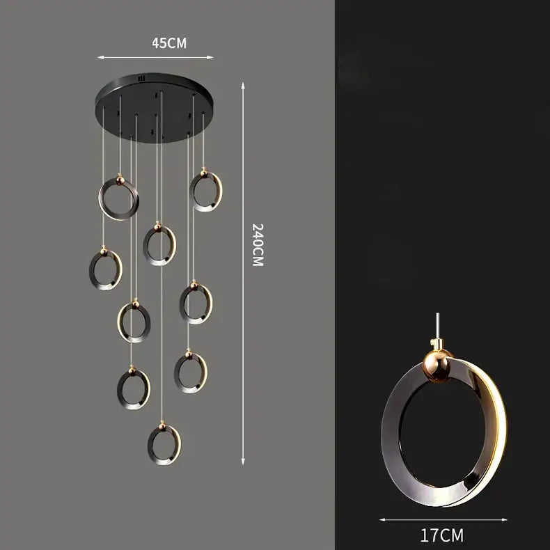Modern metallic ring cascading crystal chandelier living room light