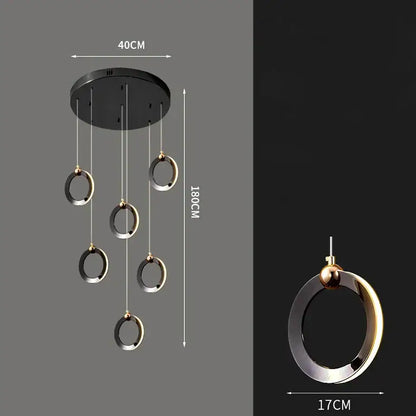Modern metallic ring cascading crystal chandelier living room light