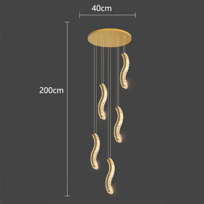 Modern golden wave crystal chandelier stair pendant light living room