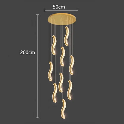 Modern golden wave crystal chandelier stair pendant light living room