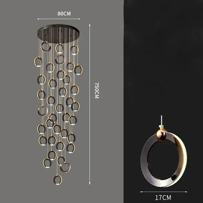 Modern metallic ring cascading crystal chandelier living room light