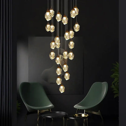 Modern brass crystal chandelier staircase pendant lamp living room