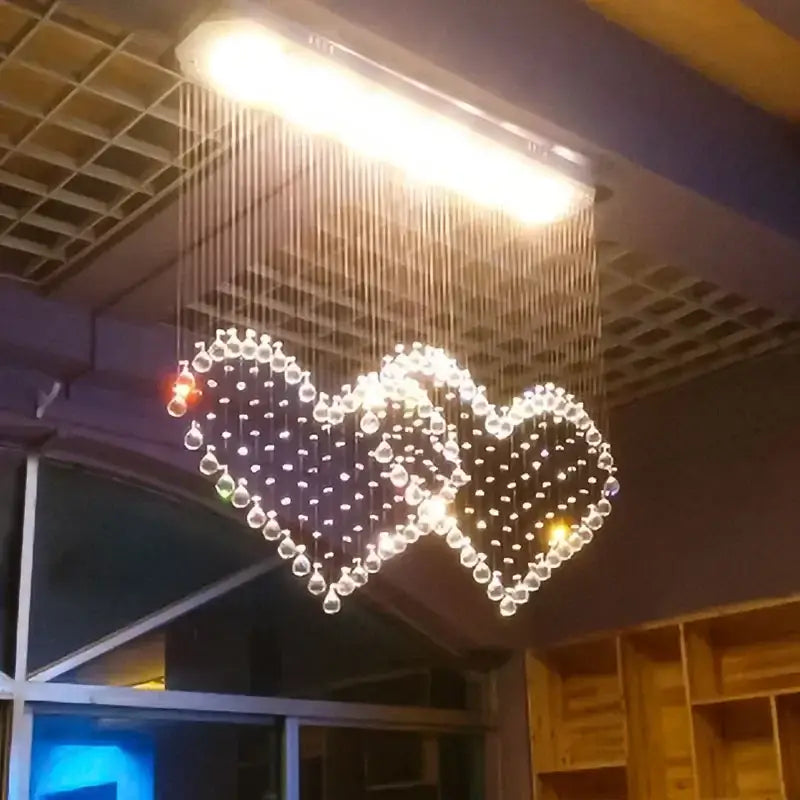 Modern interlocking heart crystal chandelier table lamp set bedroom