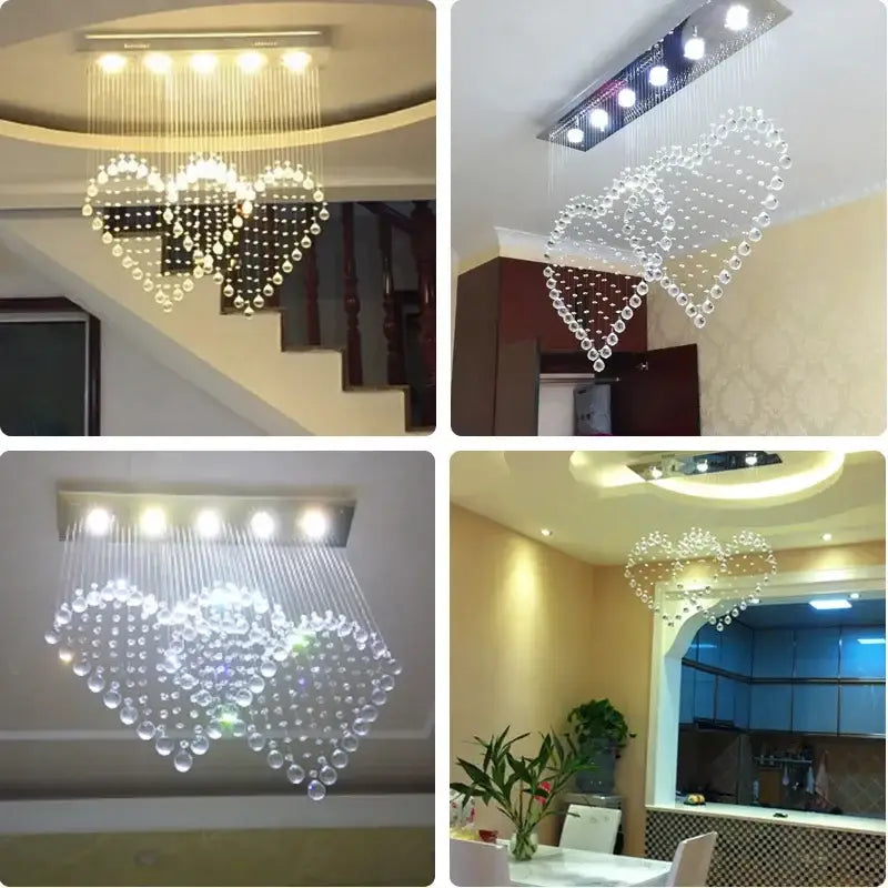 Modern interlocking heart crystal chandelier table lamp set bedroom
