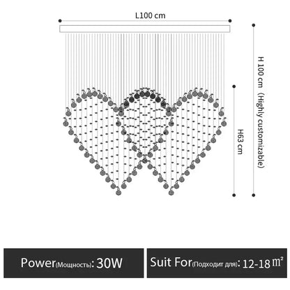 Modern interlocking heart crystal chandelier table lamp set bedroom
