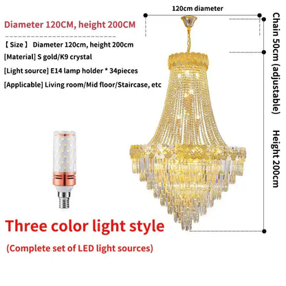 Modern gold crystal chandelier living room cascading light