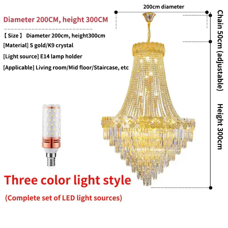 Modern gold crystal chandelier living room cascading light