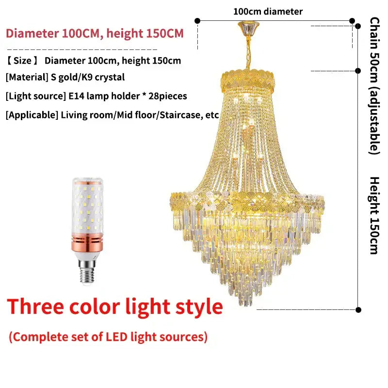 Modern gold crystal chandelier living room cascading light