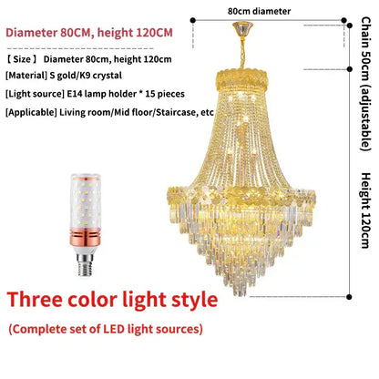 Modern gold crystal chandelier living room cascading light