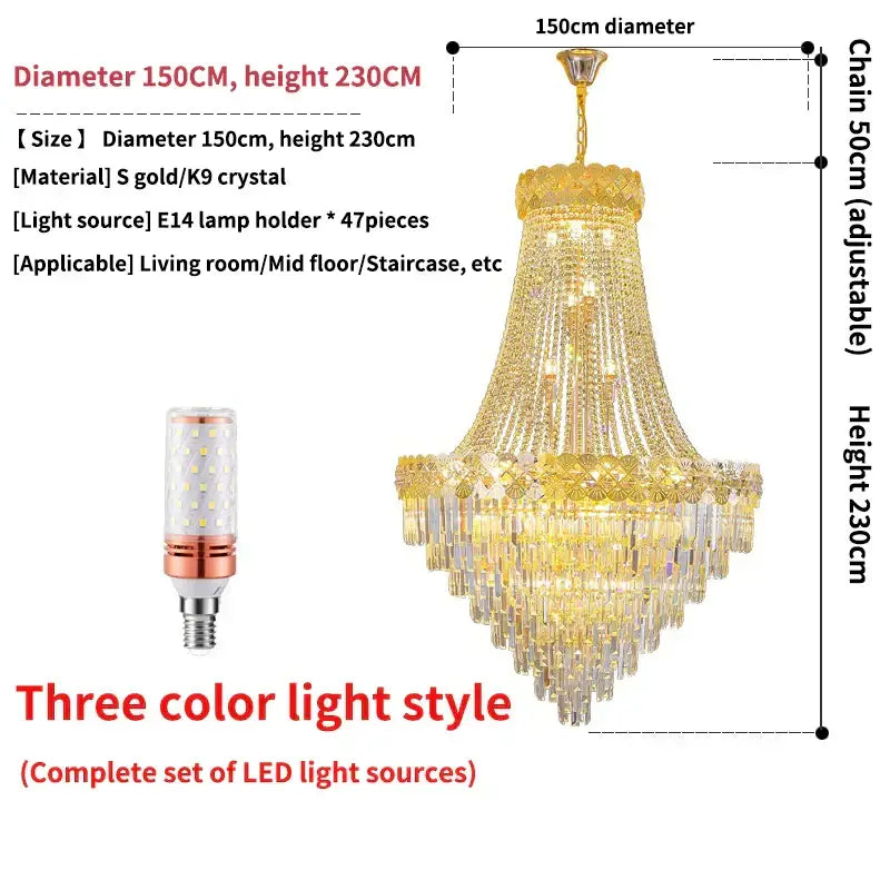 Modern gold crystal chandelier living room cascading light