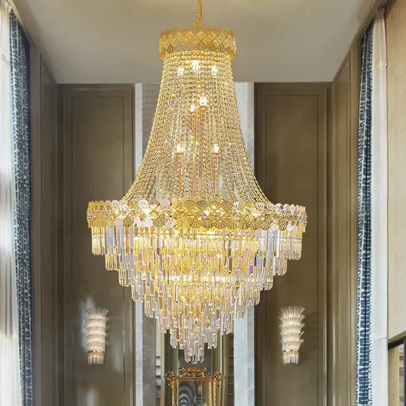 Modern gold crystal chandelier living room cascading light