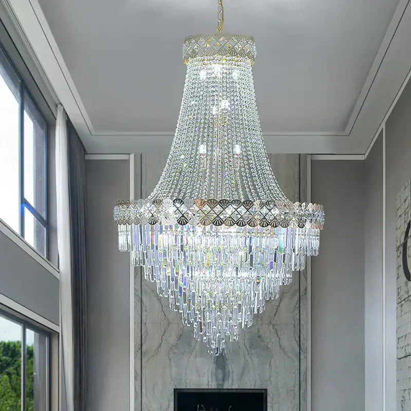 Modern gold crystal chandelier living room cascading light