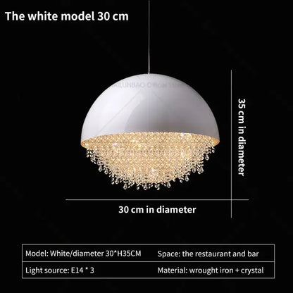 crystal chandelier white dome pendant light for living room
