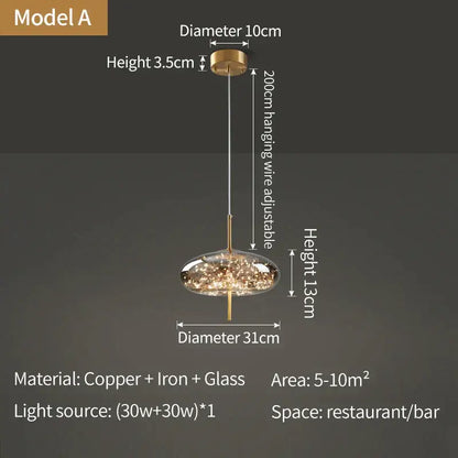 Modern gold crystal chandelier kitchen led pendant lights
