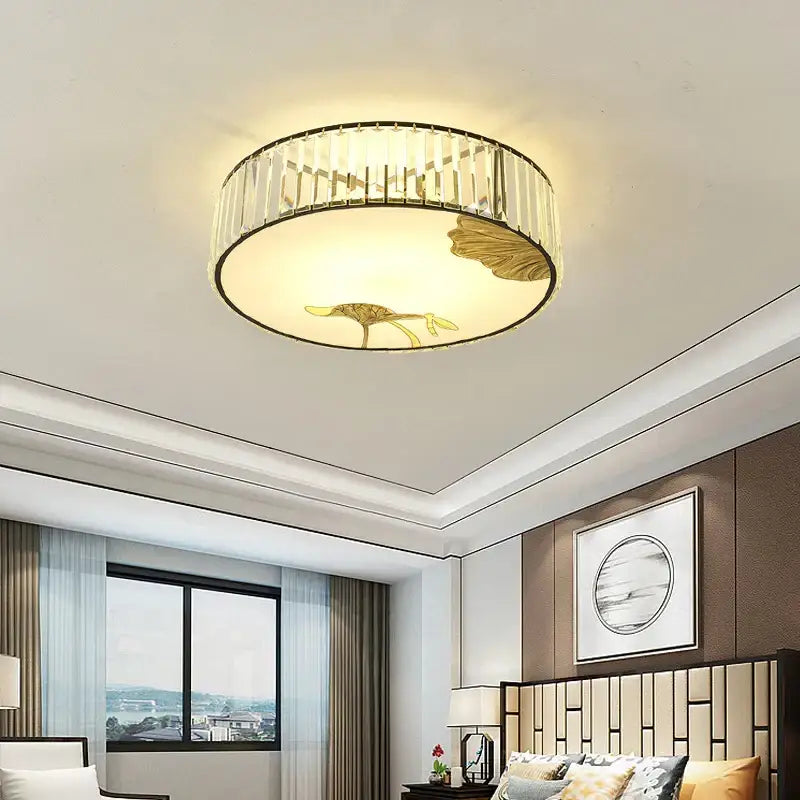 Decorbites crystal chinese gold lotus ceiling light for living room