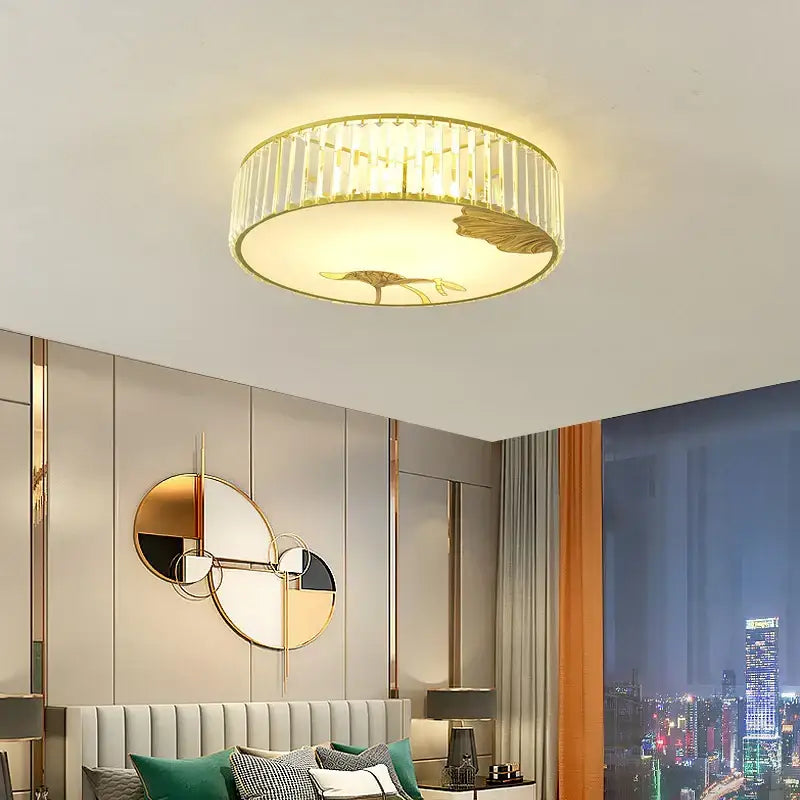 crystal chinese gold lotus ceiling light for living room