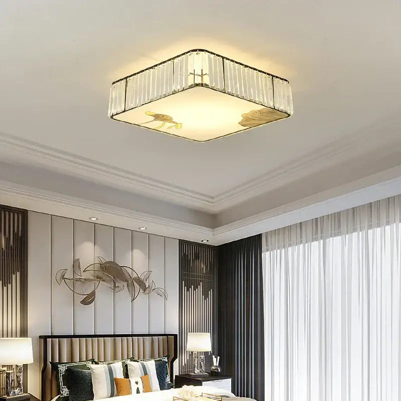 crystal chinese gold lotus ceiling light for living room