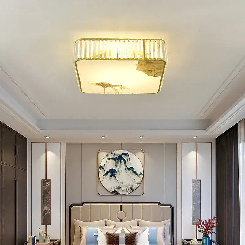 crystal chinese gold lotus ceiling light for living room