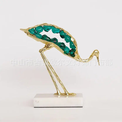crystal crane sculpture teal & gold living room figurine