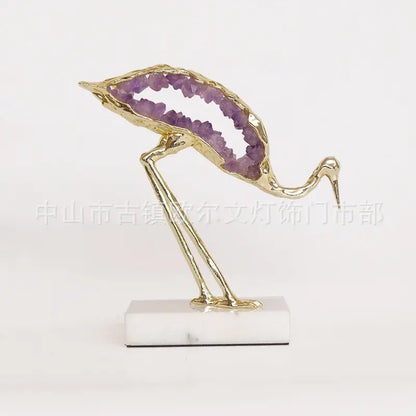 crystal crane sculpture teal & gold living room figurine