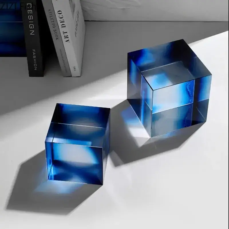crystal cube golden translucent sculpture living room decor