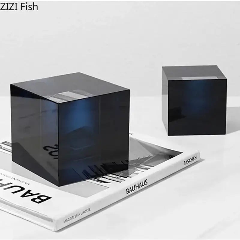 crystal cube golden translucent sculpture living room decor
