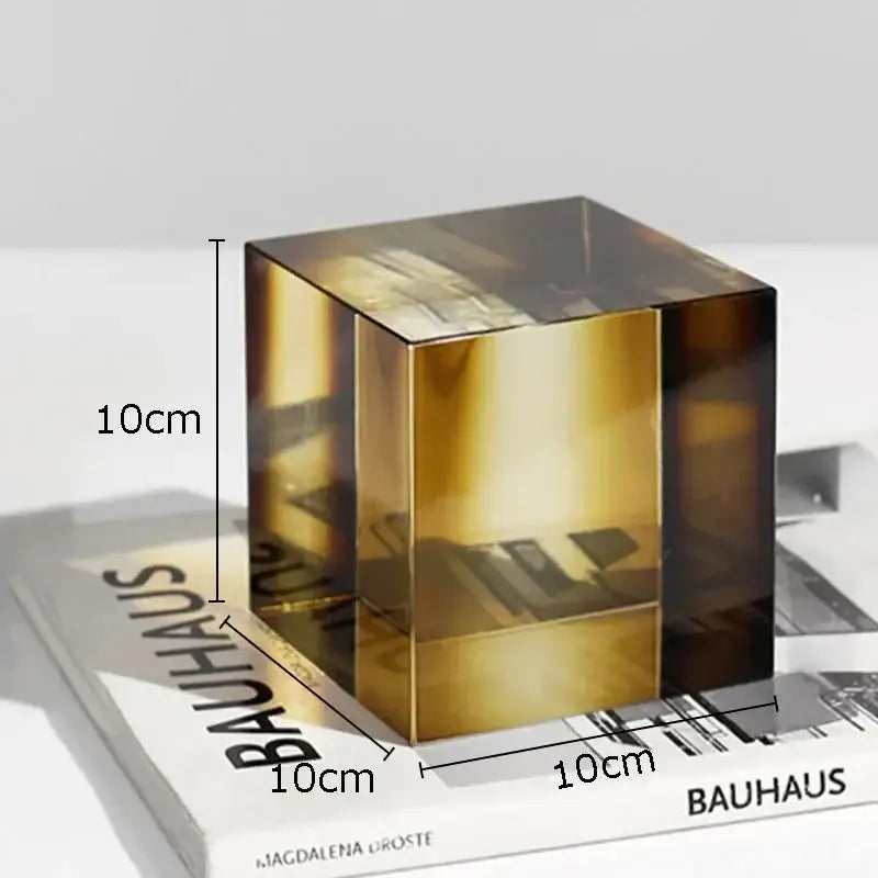 crystal cube golden translucent sculpture living room decor