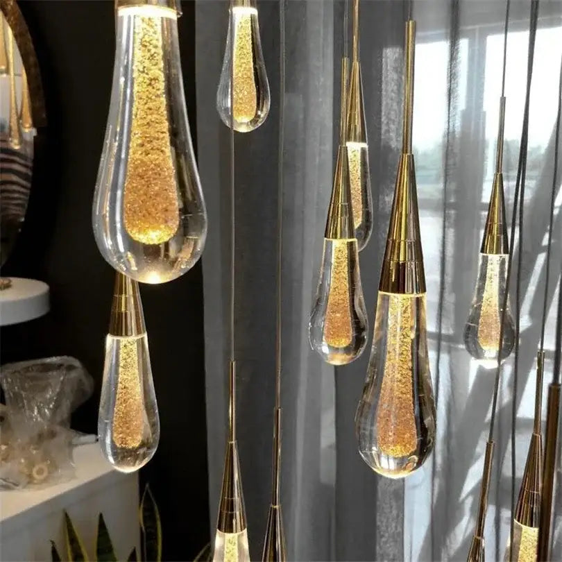 crystal drop chandelier gold glass dining room light