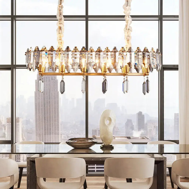 Modern gold & smoky crystal island lighting dining hall chandelier