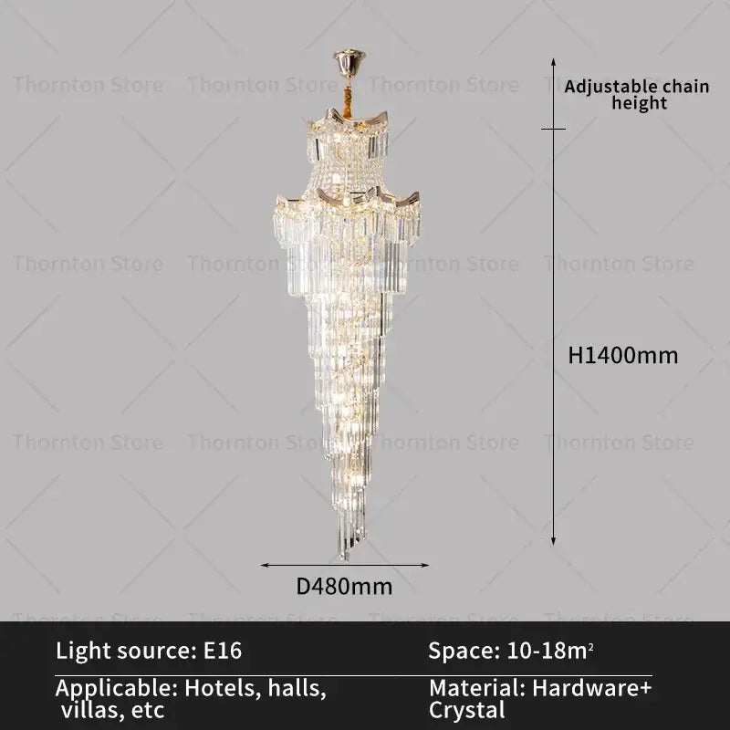 crystal duplex chandelier gold staircase living room lamp