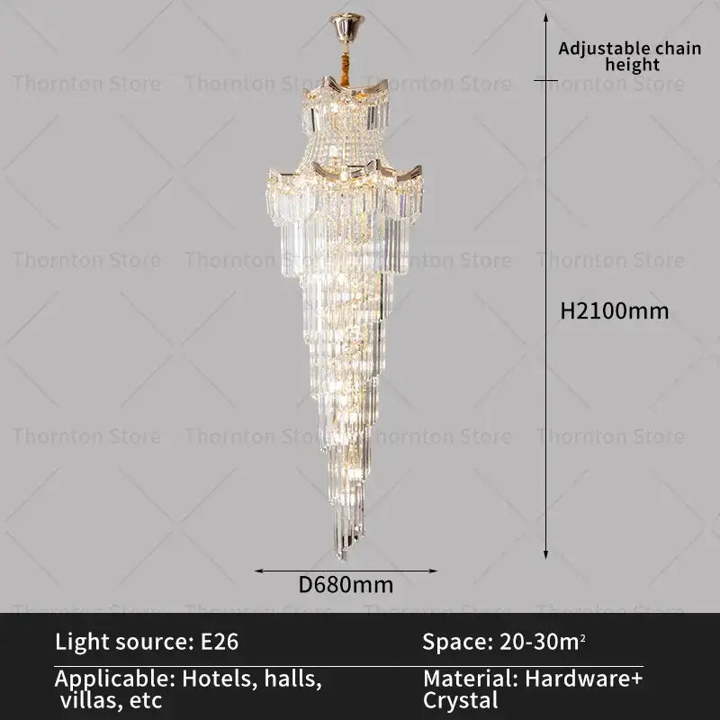 crystal duplex chandelier gold staircase living room lamp