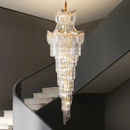 crystal duplex chandelier gold staircase living room lamp