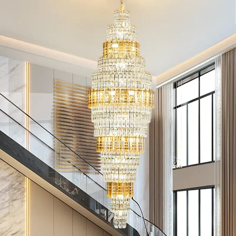 crystal duplex chandelier luxe tiered living room light