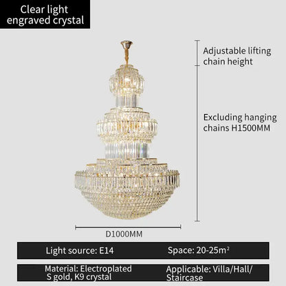 crystal duplex gold chandelier for hotel and living room