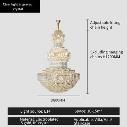 crystal duplex gold chandelier for hotel and living room