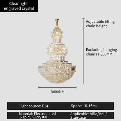 crystal duplex gold chandelier for hotel and living room