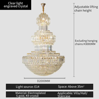 crystal duplex gold chandelier for hotel and living room