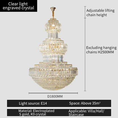 crystal duplex gold chandelier for hotel and living room