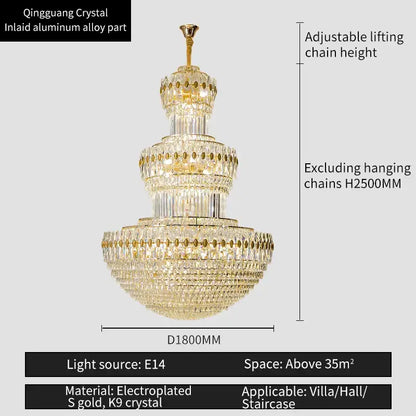 crystal duplex gold chandelier for hotel and living room