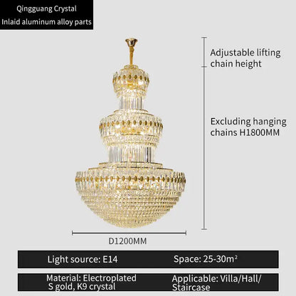 crystal duplex gold chandelier for hotel and living room