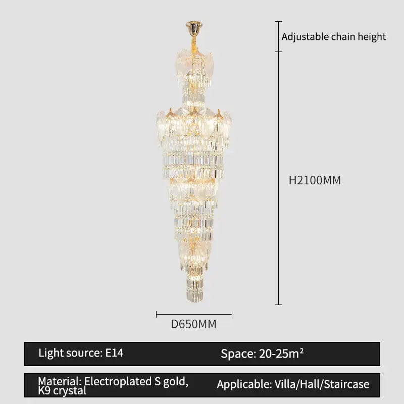 crystal european long chandelier for living room lighting