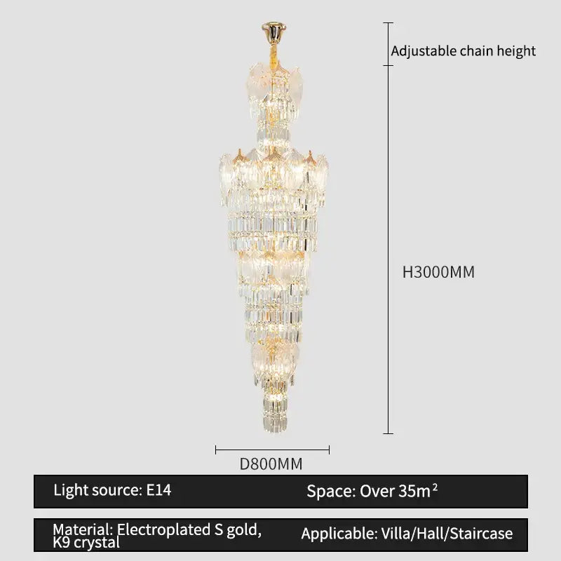 crystal european long chandelier for living room lighting